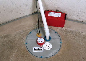 A sump pump system with a battery backup system installed in Draper